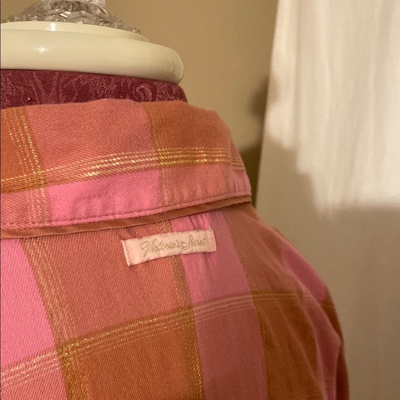 Victoria Secret  Small Petite Stylish Pink and Brown Plaid Button-Up Night Shirt - Picture 8 of 10